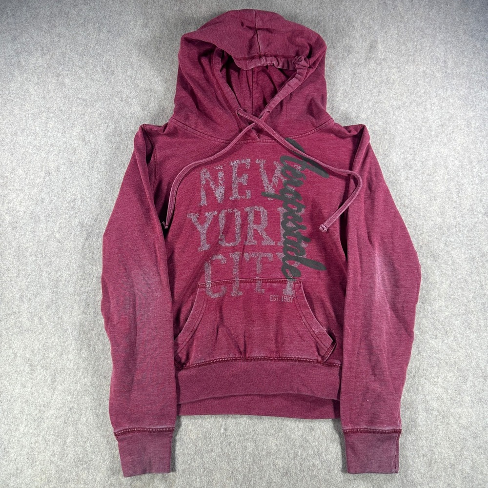 Y2K Aeropostale Womens Burgundy Distressed New York City Graphic Hoodie Medium